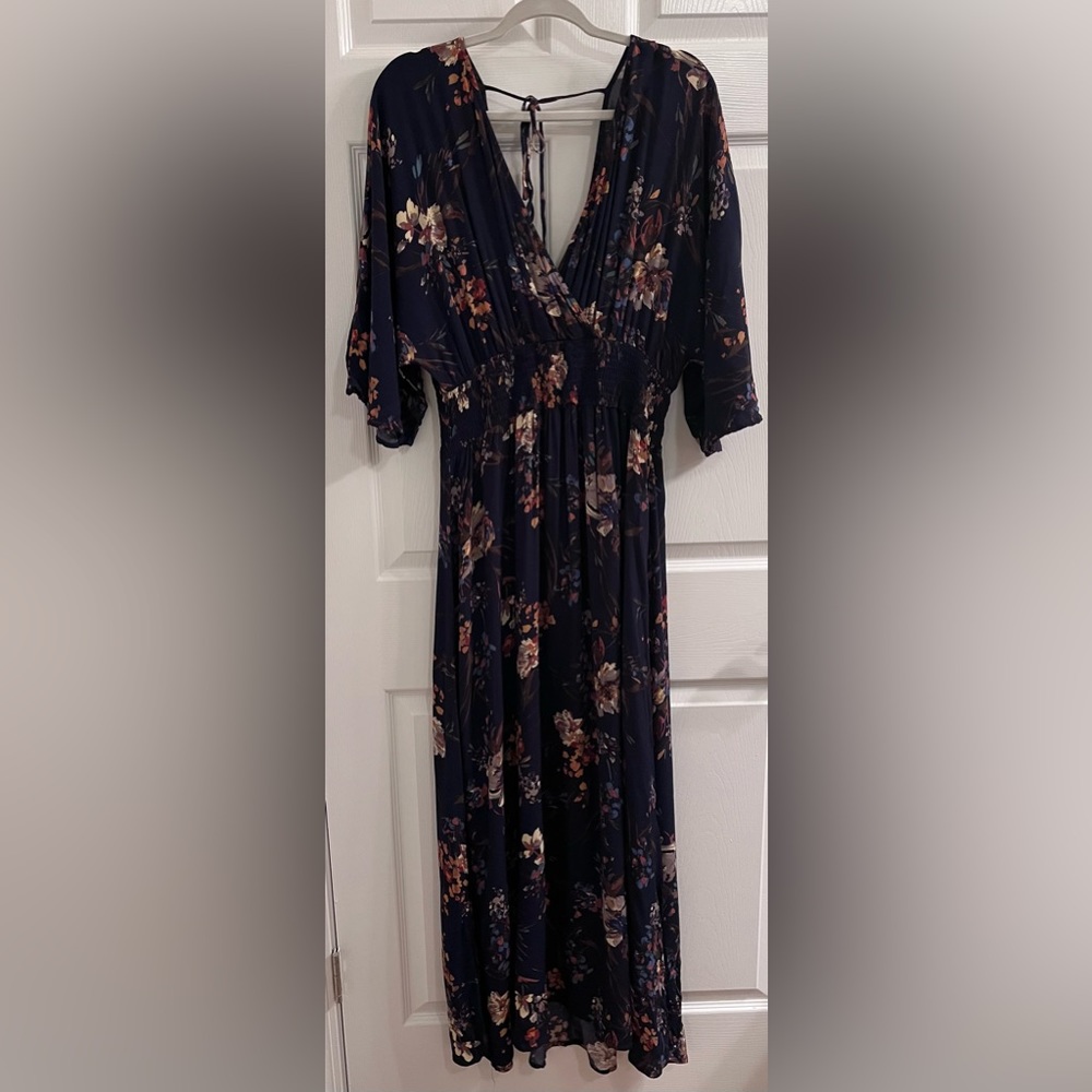 Anthropologie Floral Maxi Dress - Navy and Pink